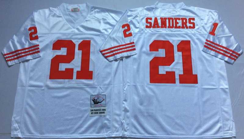 49ers 21 Deion Sanders White M&N Throwback Jersey->nfl m&n throwback->NFL Jersey